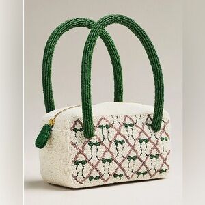 Last One Anthropologie Beaded Box-Shaped Bag Purse Green White New